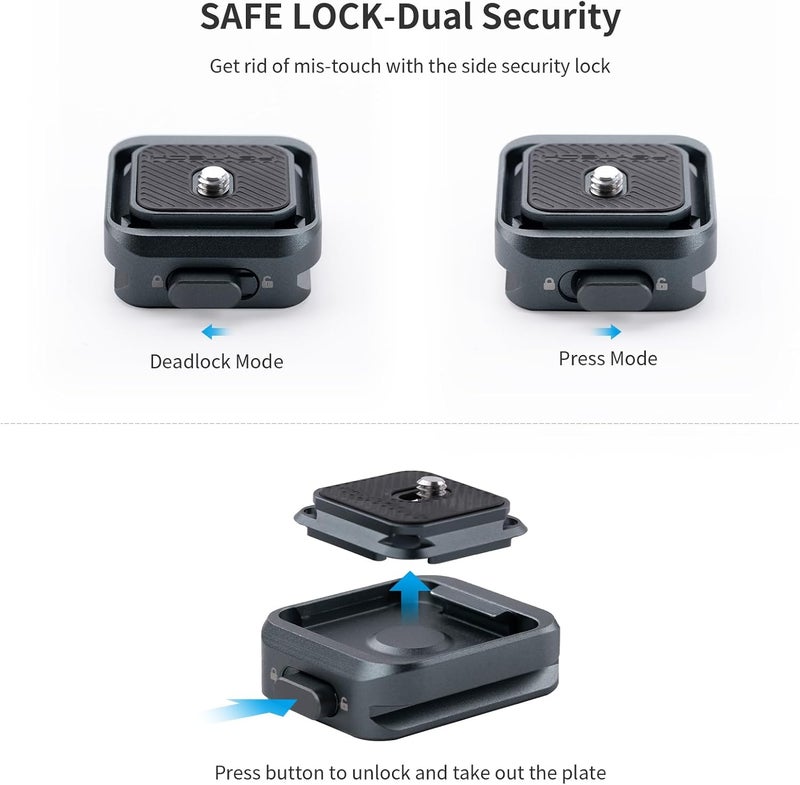 PGYTECH Quick Release Plate Clamp, with 1/4" and 3/8" Threaded Holes, Arca Swiss Interface, Suitable for Photo Cameras, Tripods, Gimbals (Arca-Type Plate*2 +Clamp) - Image 4
